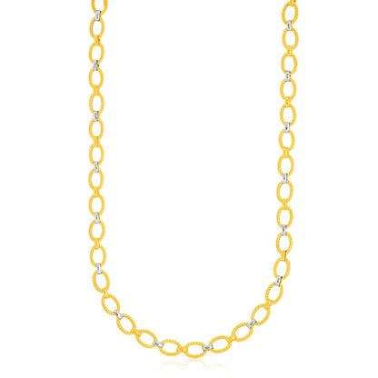 14k Two-Tone Gold Multi-Textured Oval Link Fancy Necklace 