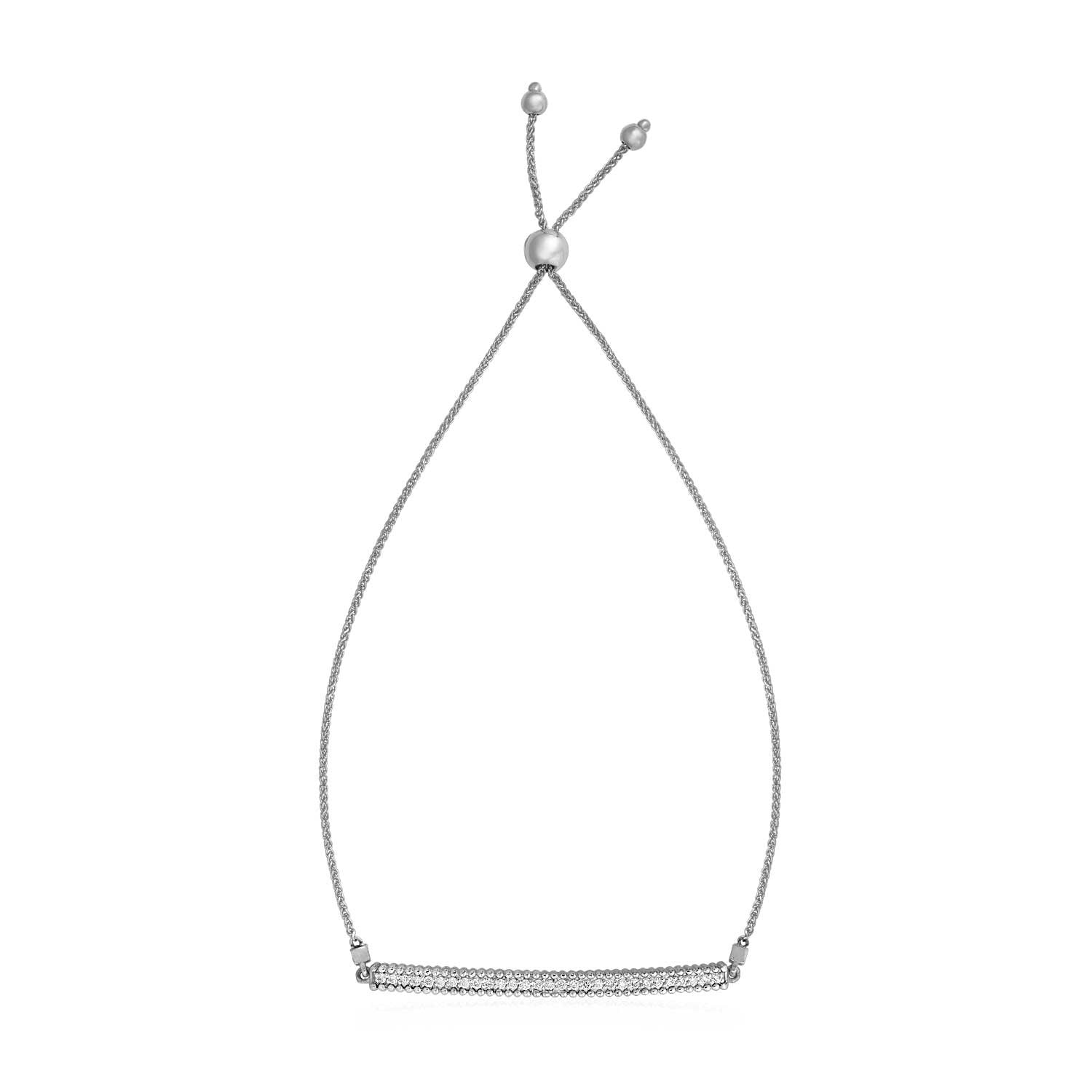 14k White Gold Adjustable Bracelet with Textured Bar (1.00 mm) 