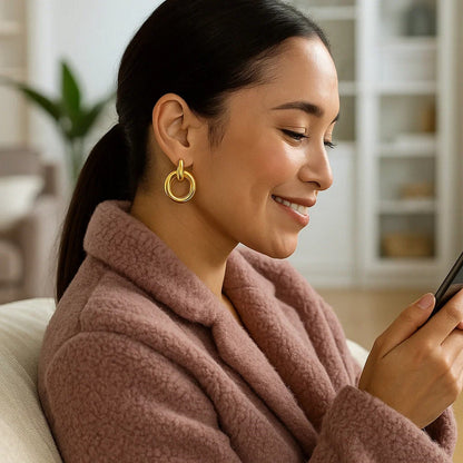 14K Yellow Gold Polished Round Linked Hoop Earrings 