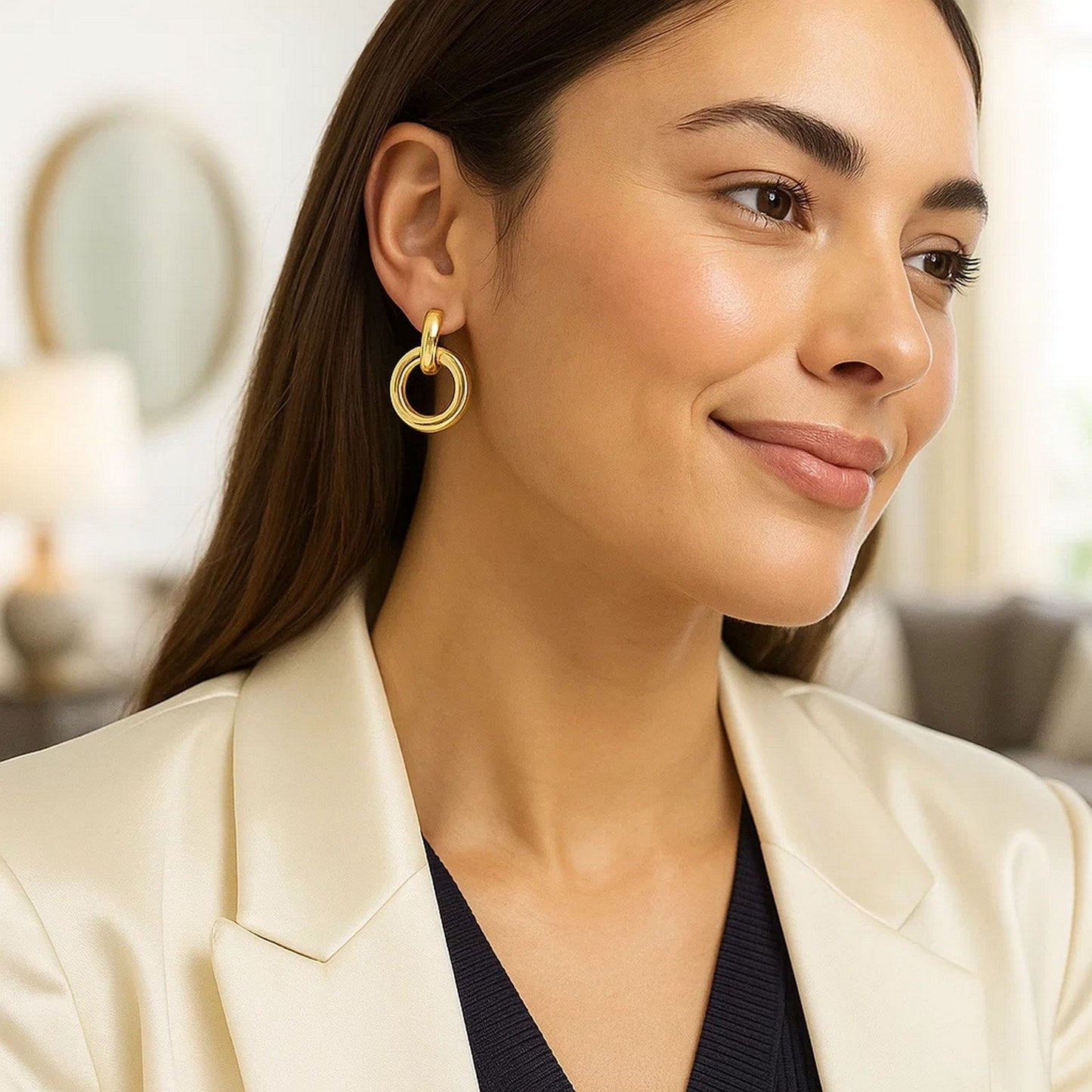 14K Yellow Gold Polished Round Linked Hoop Earrings 