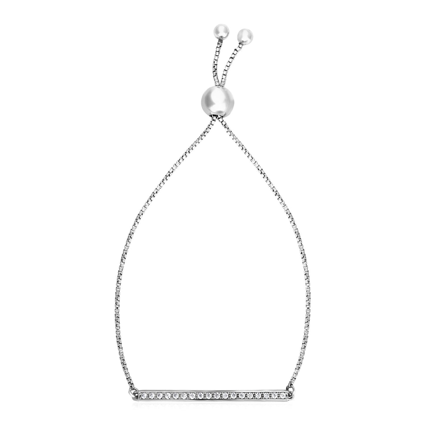 Adjustable Bar Bracelet with Cubic Zirconia in Sterling Silver (1.20 mm) 