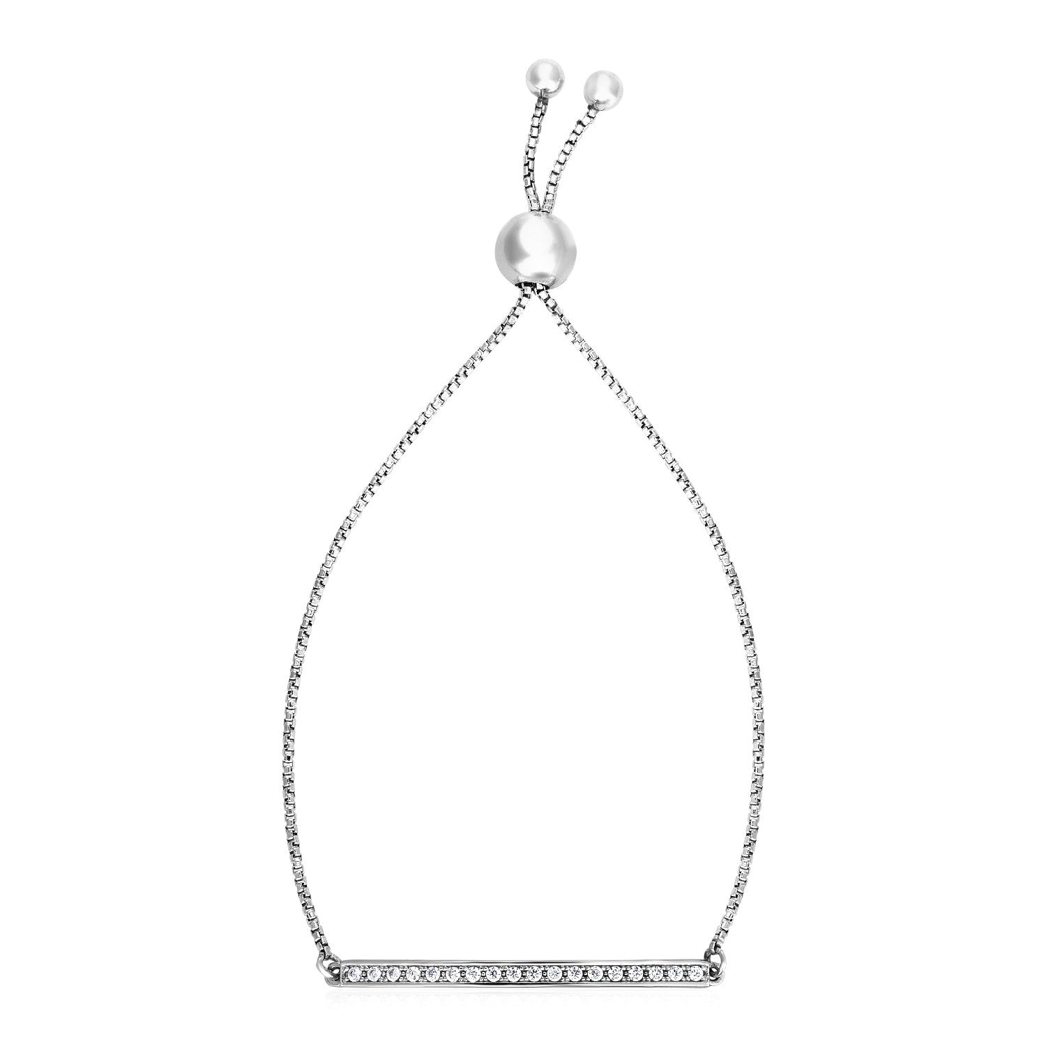 Adjustable Bar Bracelet with Cubic Zirconia in Sterling Silver (1.20 mm) 