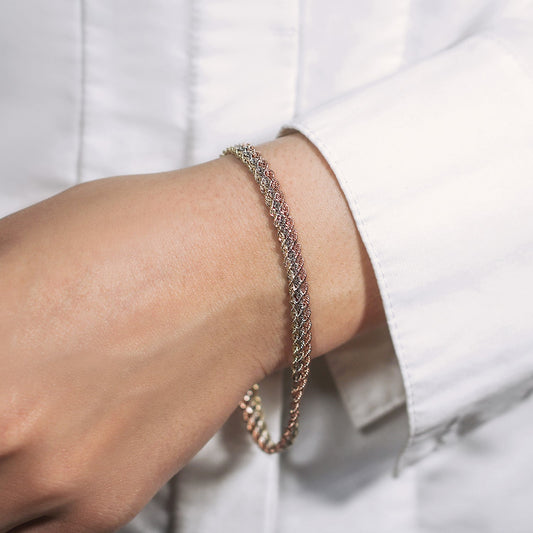 Tri-Toned Multi-Strand Rope Chain Bracelet in 10k Yellow,  White,  and Rose Gold (6.35 mm) 