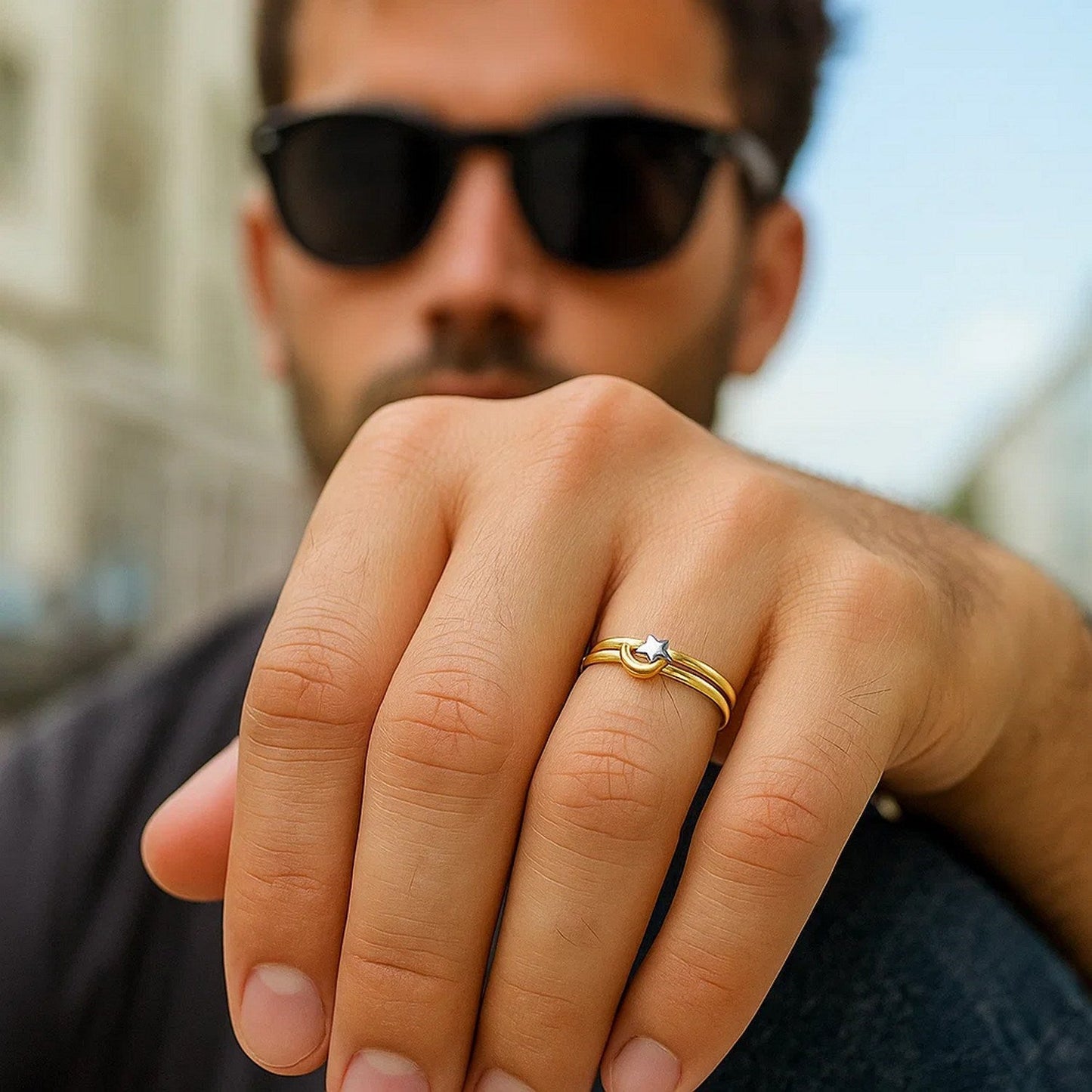 Star & Moon Ring in 10K Two Tone Gold 