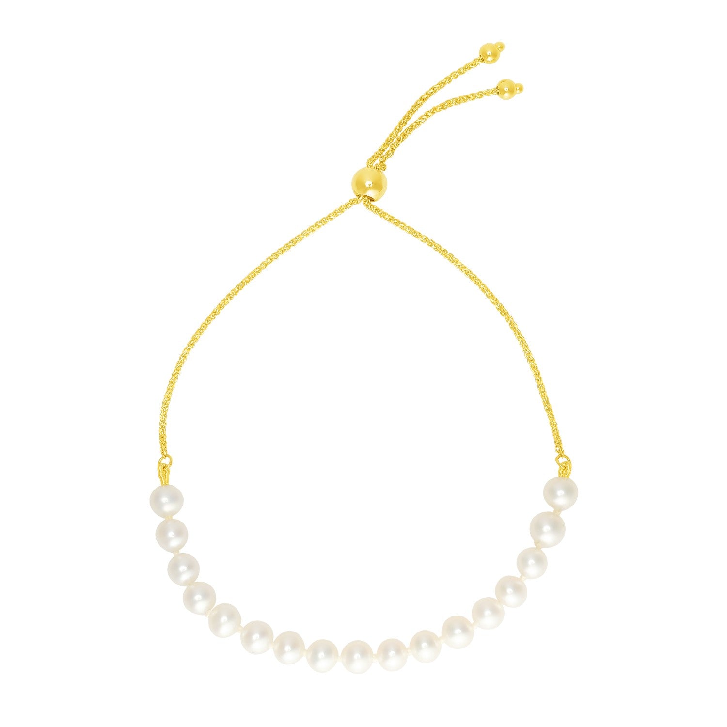 14k Yellow Gold Adjustable Friendship Bracelet with Pearls 