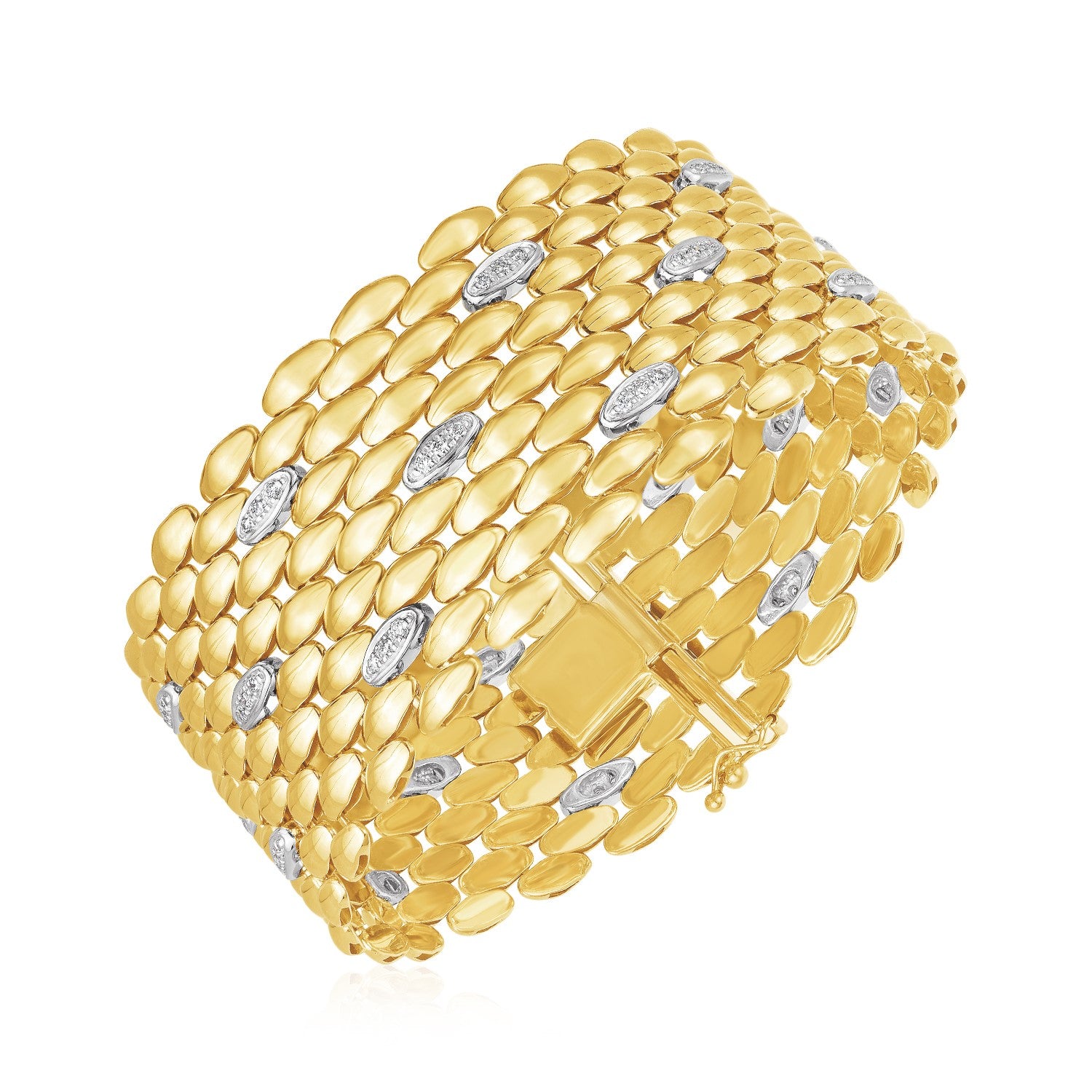 14k Two Tone Gold High Polish Diamond Panther Statement Bracelet (27.50 mm) 