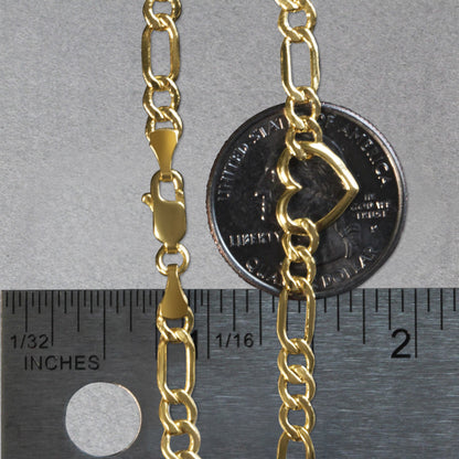 14k Yellow Gold 7 inch Figaro Chain Bracelet with Heart (4.50 mm) 