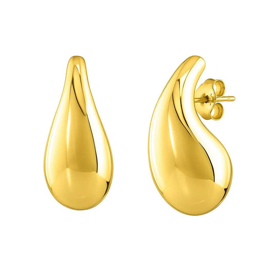 Large Raindrop Stud Earrings in 14K Yellow Gold 