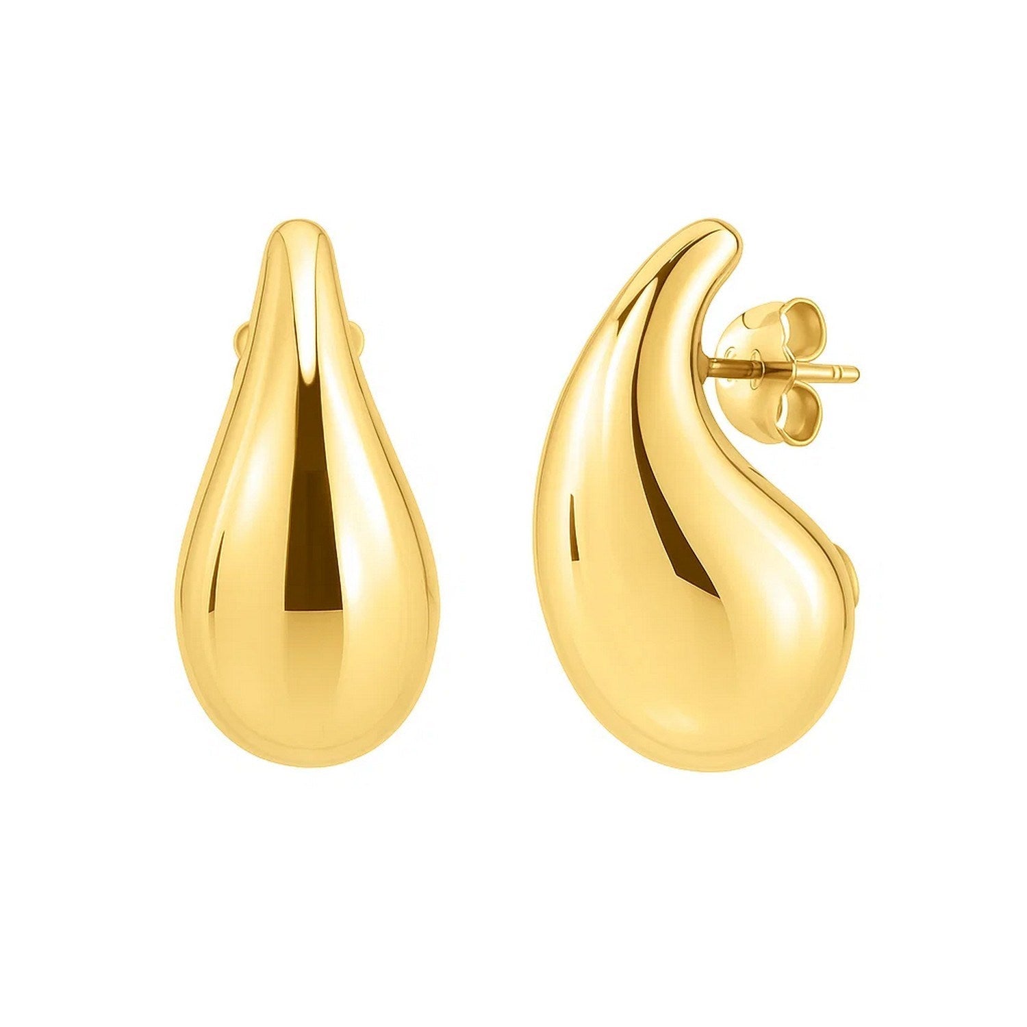 Large Raindrop Stud Earrings in 14K Yellow Gold 