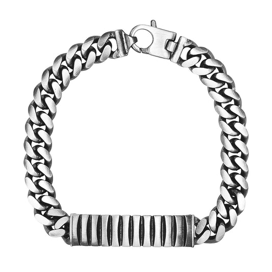 Sterling Silver Gunmetal Finish Cuban Link ID Style Bracelet (9.20 mm) 