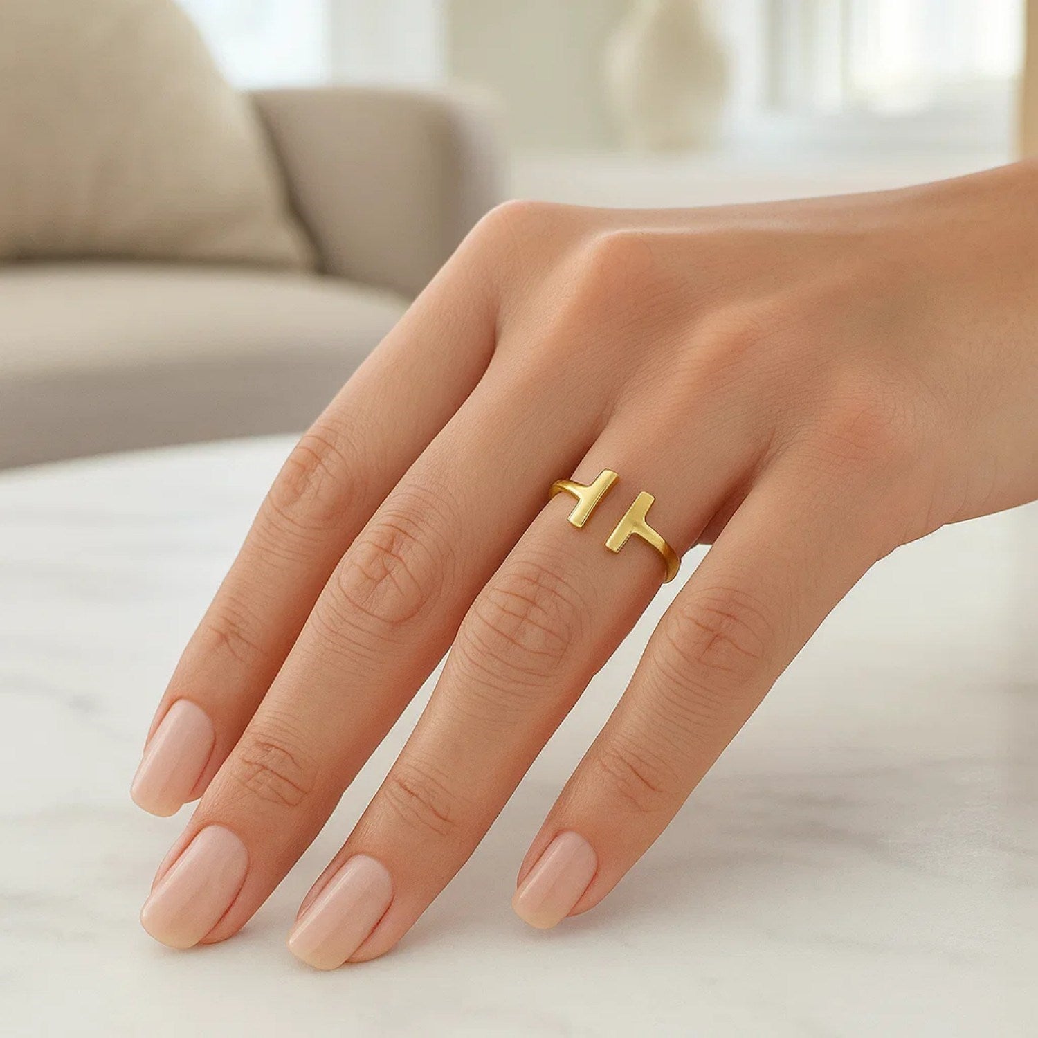 T Bar Ring in 14K Yellow Gold (1.50 mm) 