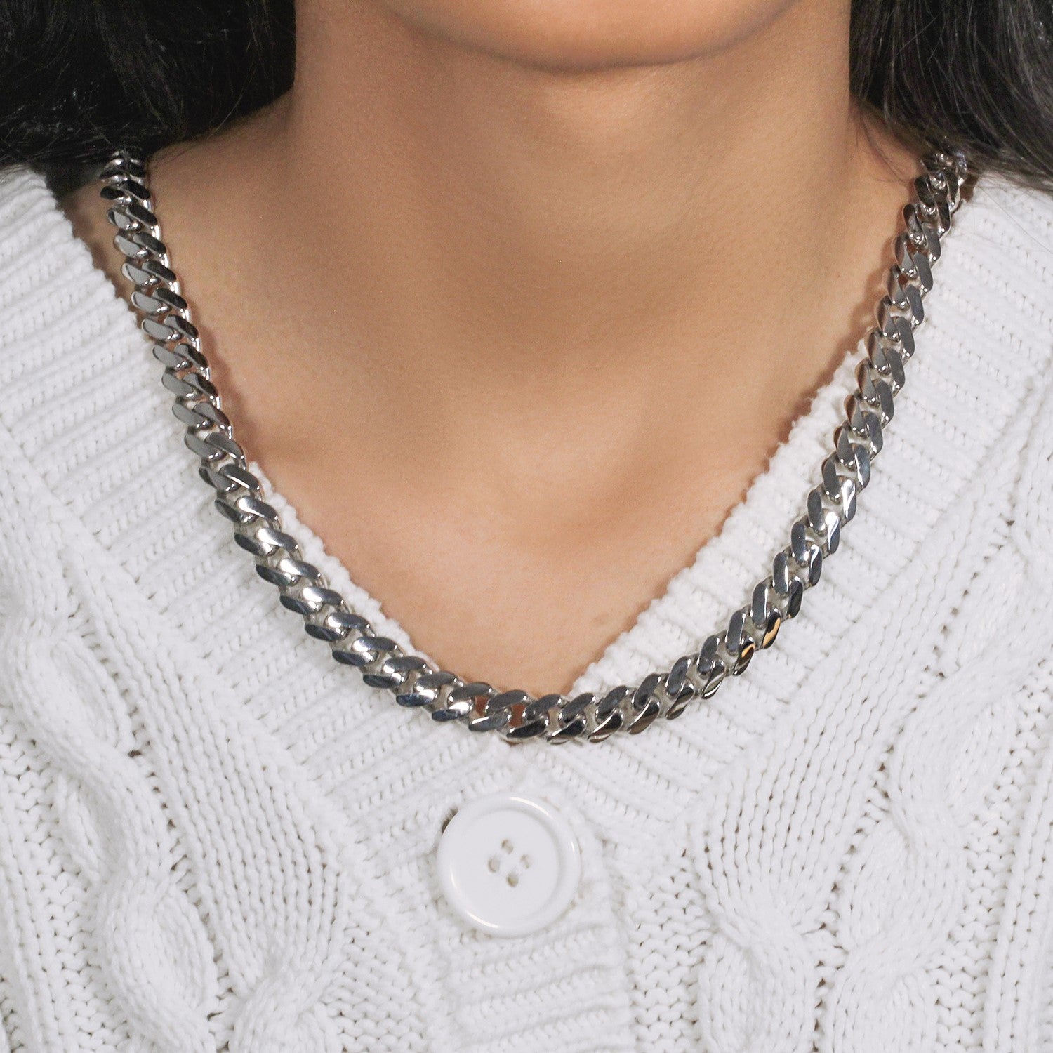 14k White Gold 22 inch Polished Curb Chain Necklace 