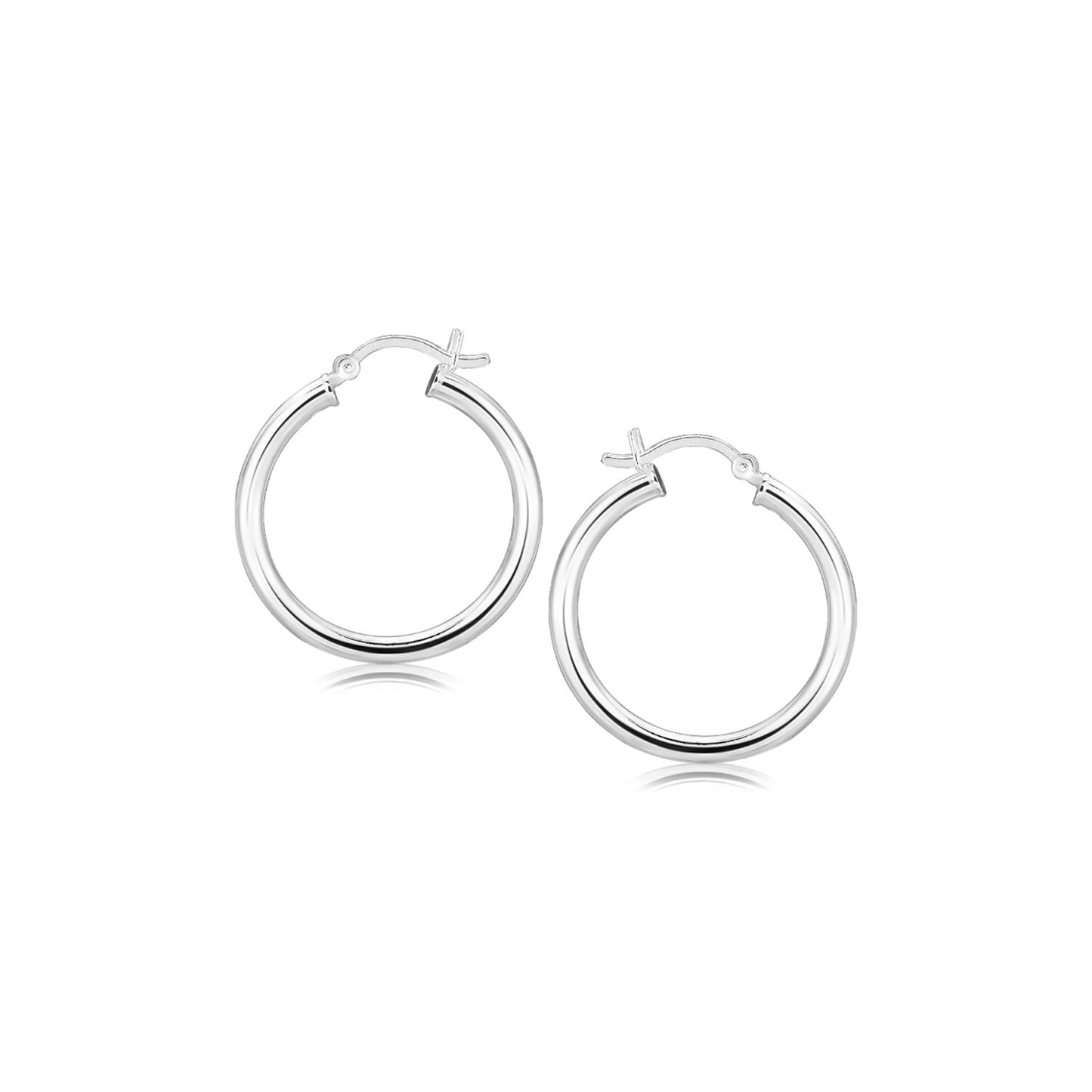 Sterling Silver Rhodium Plated Polished Look Hoop Earrings (3x25mm) 