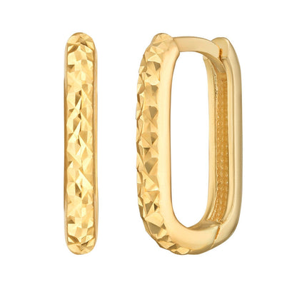 14K Yellow Gold Diamond Cut Fancy Huggie Earrings 