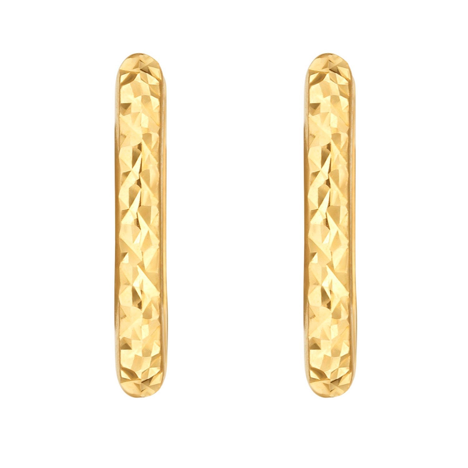 14K Yellow Gold Diamond Cut Fancy Huggie Earrings 