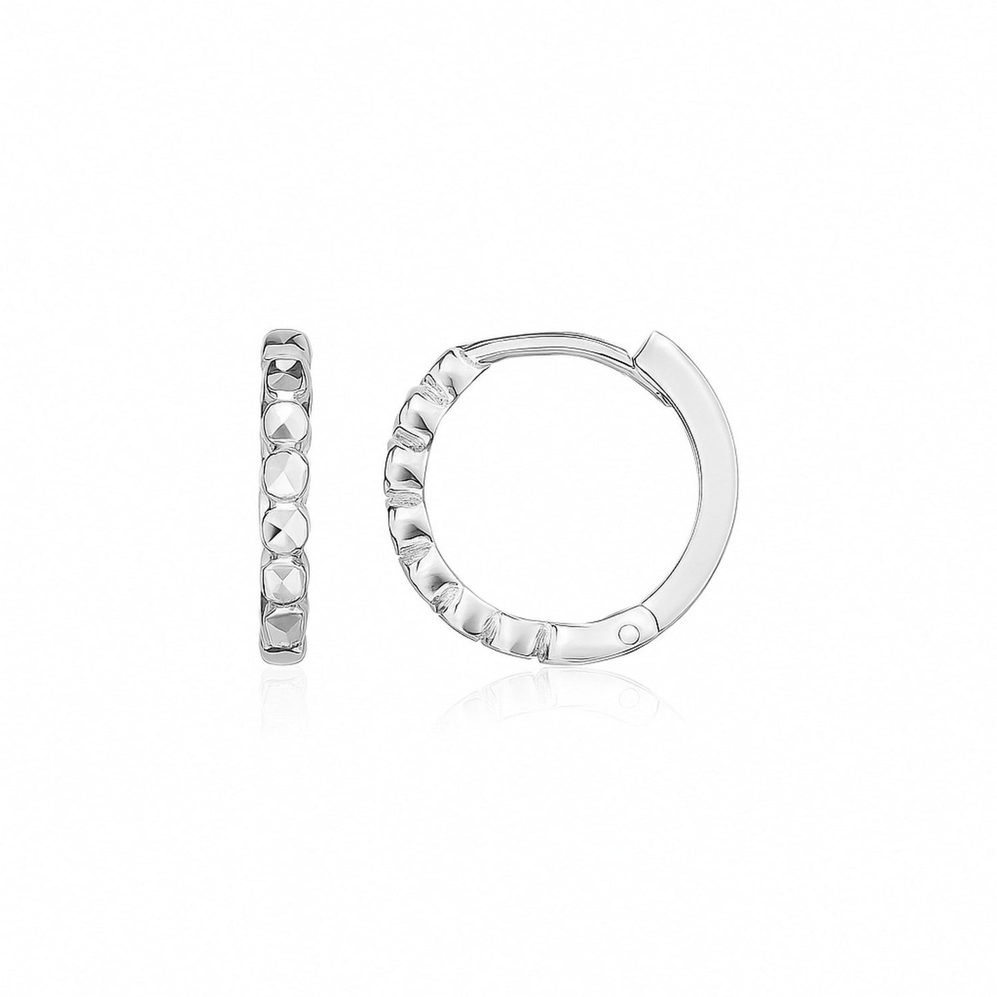 14k White Gold Petite Textured Round Hoop Earrings 