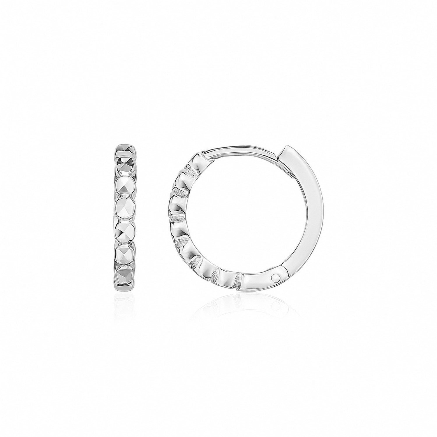14k White Gold Petite Textured Round Hoop Earrings 