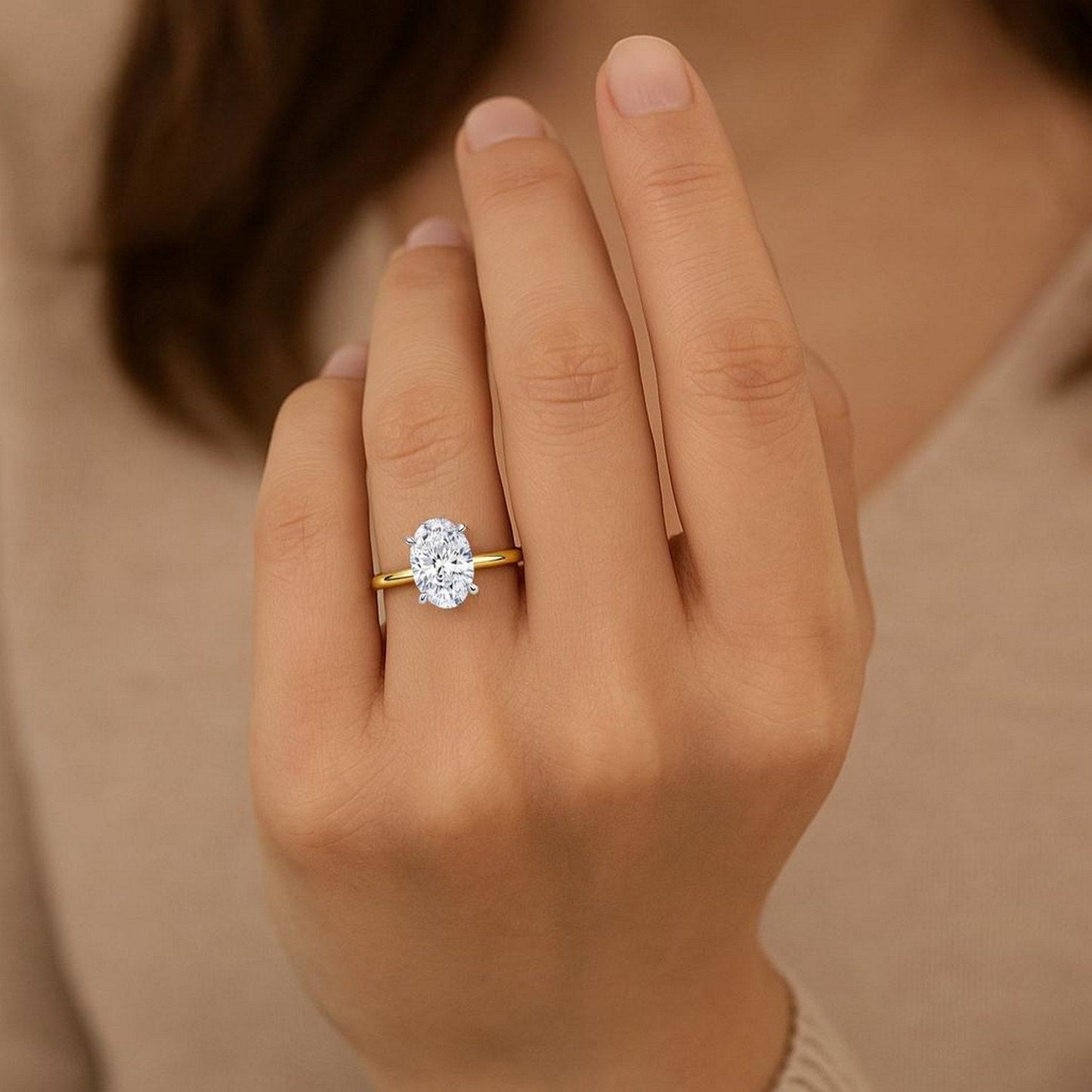 3 Carat Oval Lab Grown IGI G/VS1 Diamond Solitaire Ring in 10K Yellow Gold 