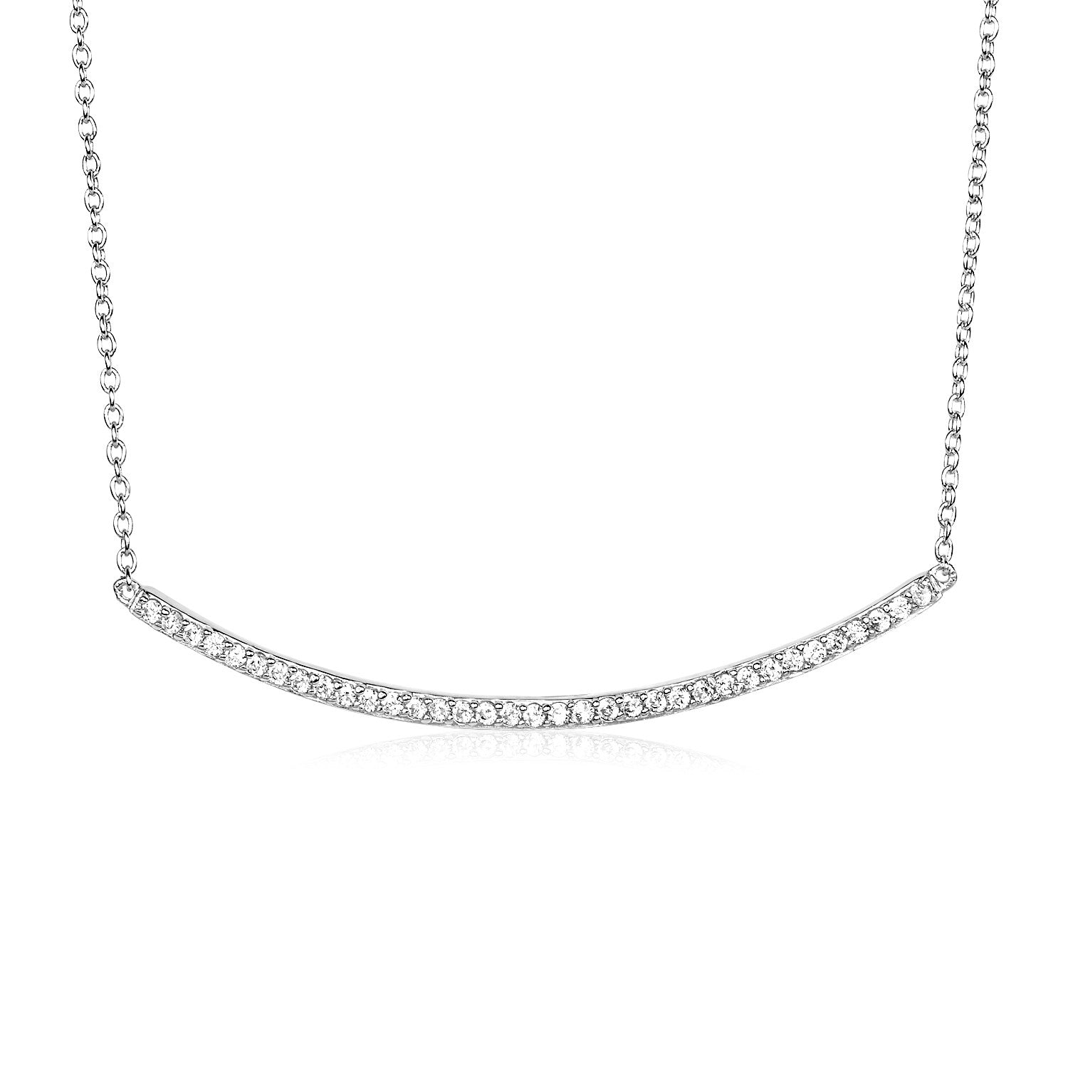 Sterling Silver Curved Bar Necklace with Cubic Zirconias 