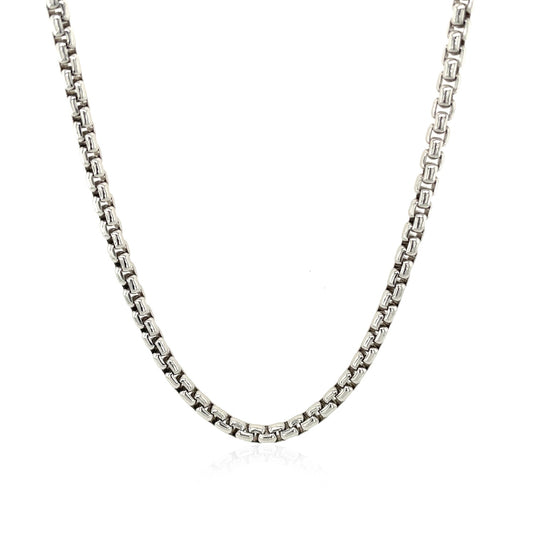 Sterling Silver Rhodium Plated Round Box Chain (3.00 mm) 