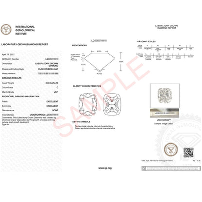 2 Carat Cushion Lab Grown IGI G/VS1 Diamond Solitaire Ring in 10K White Gold 
