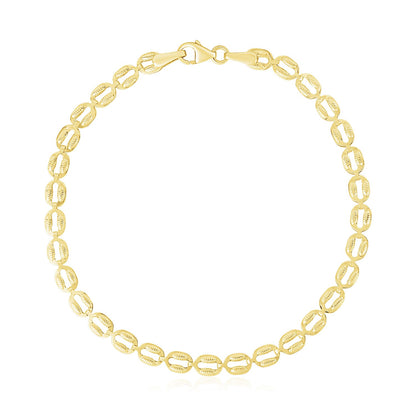 14k Yellow Gold High Polish Textured Puffed Oval Link Bracelet  (3.80 mm) 