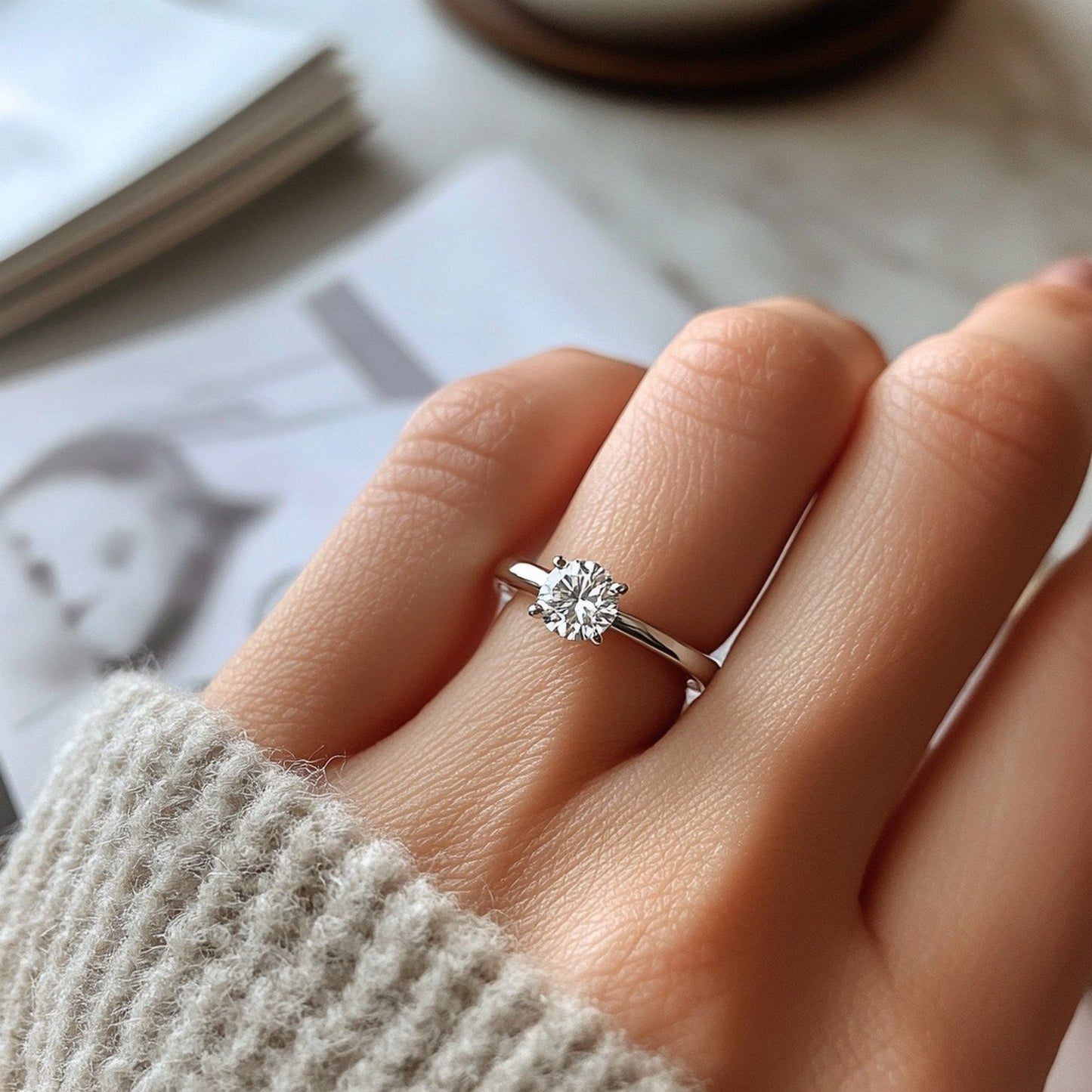 3/4 Carat Round Lab Grown IGI G/VS1 Diamond Solitaire Ring in 10K White Gold 