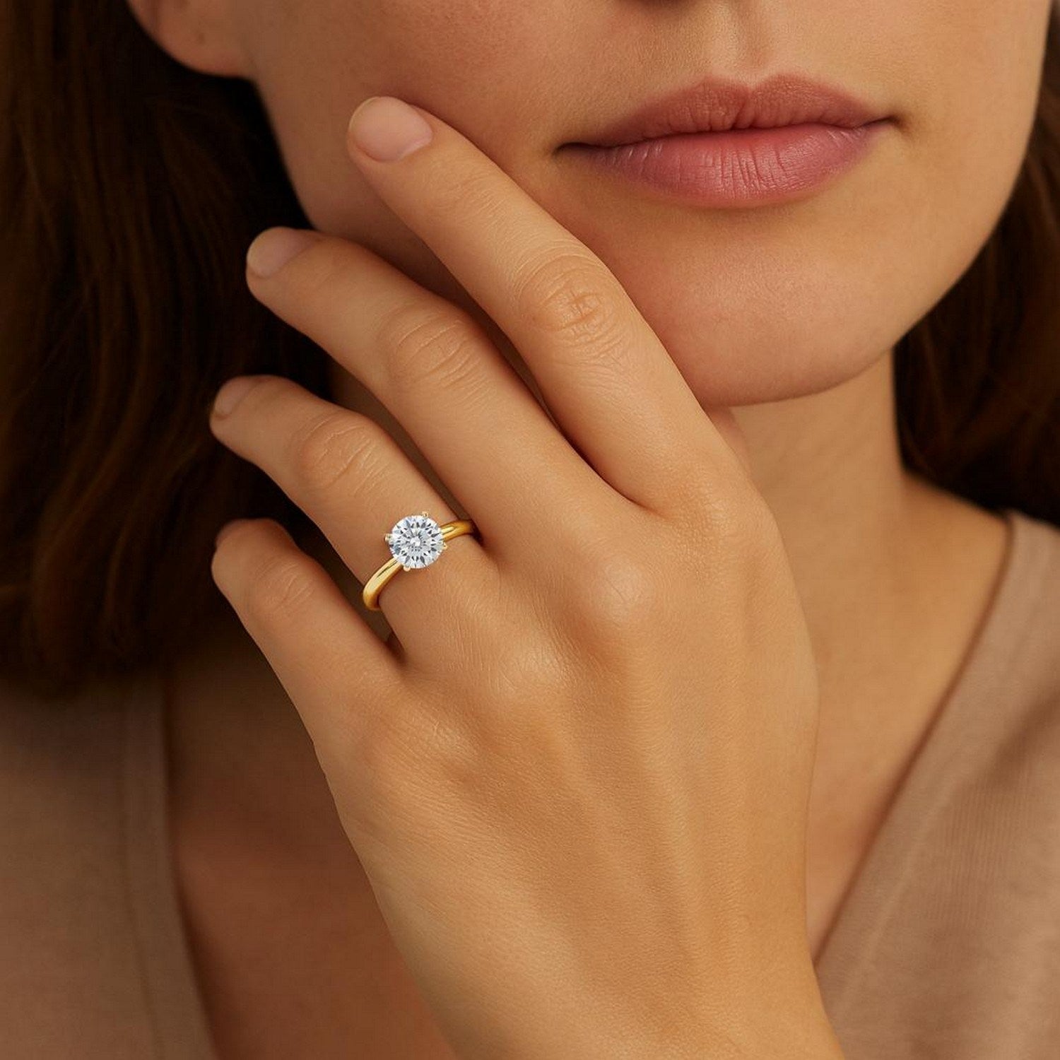 1 1/2 Carat Round Lab Grown IGI G/VS1 Diamond Solitaire Ring in 14K Yellow Gold 