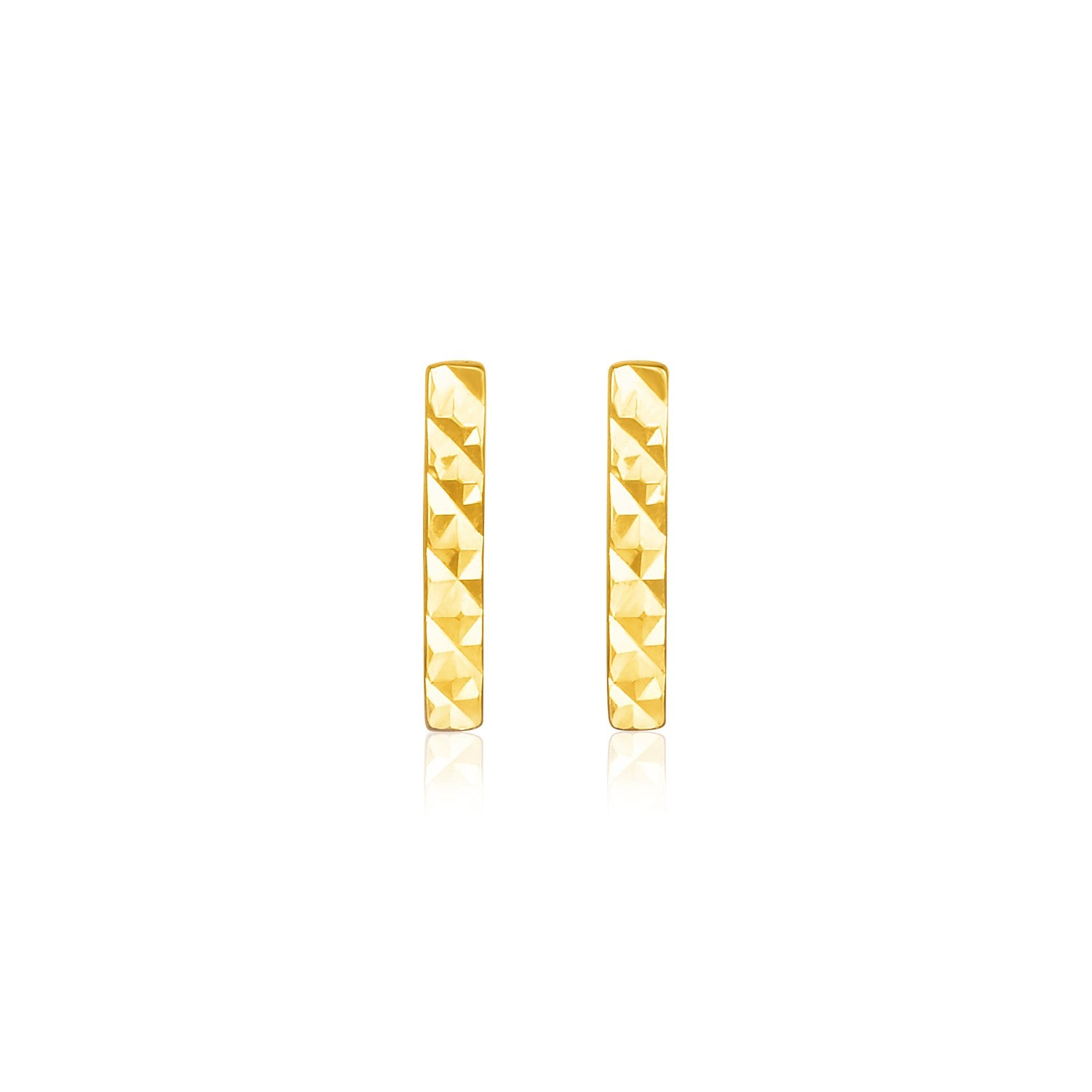 14k Yellow Gold Textured Bar Earrings 