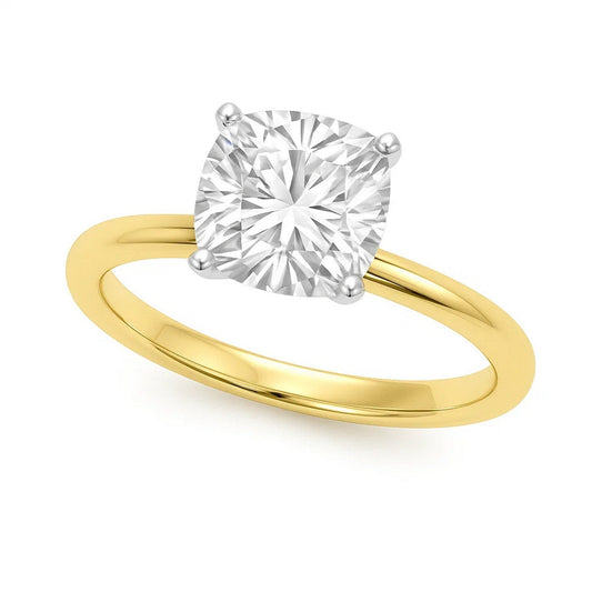 2 Carat Cushion Lab Grown IGI G/VS1 Diamond Solitaire Ring in 10K Yellow Gold 