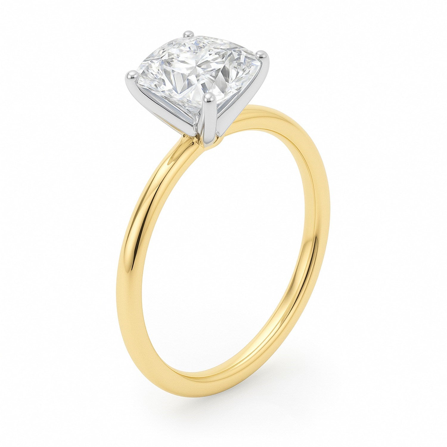 2 Carat Cushion Lab Grown IGI G/VS1 Diamond Solitaire Ring in 10K Yellow Gold 