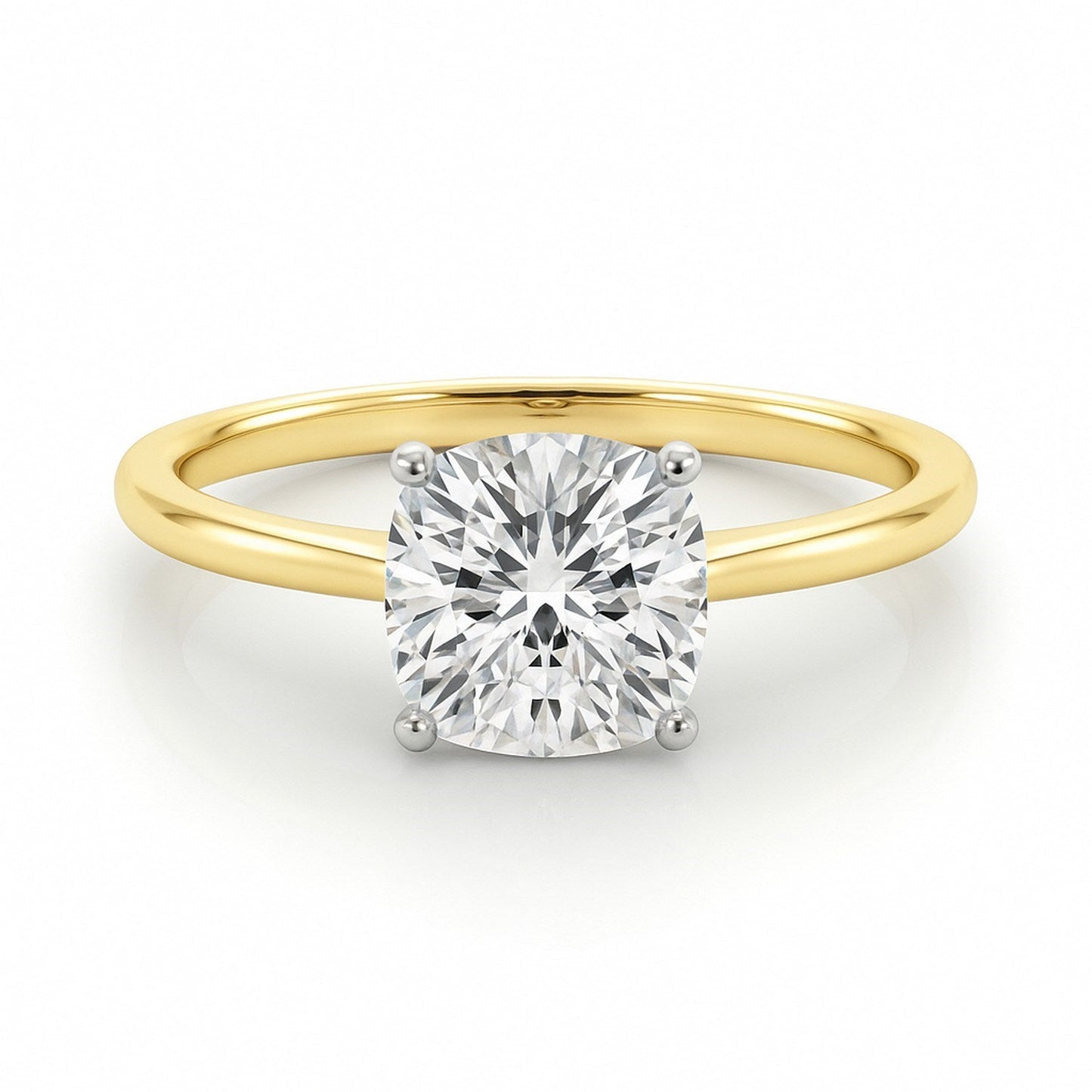 2 Carat Cushion Lab Grown IGI G/VS1 Diamond Solitaire Ring in 10K Yellow Gold 