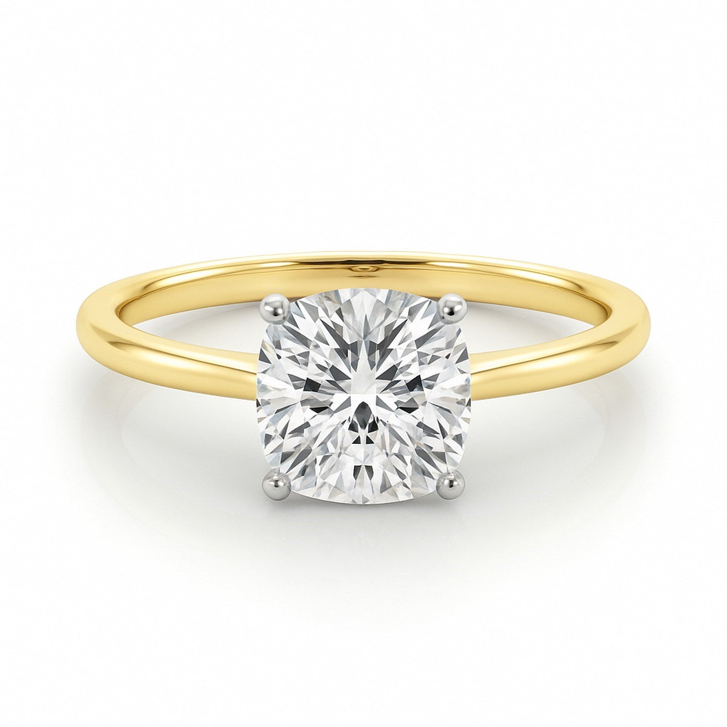 2 Carat Cushion Lab Grown IGI G/VS1 Diamond Solitaire Ring in 10K Yellow Gold 