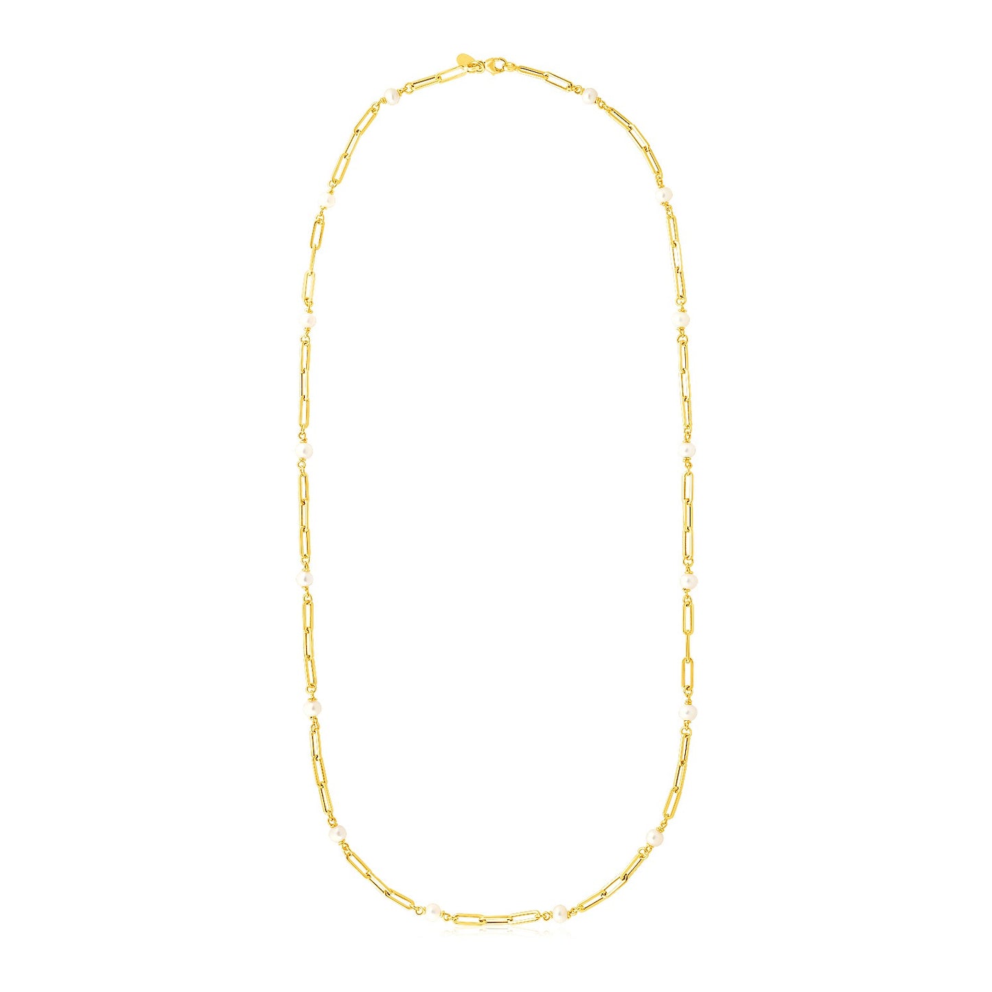14k Yellow Gold Paperclip Chain and Pearl Necklace 