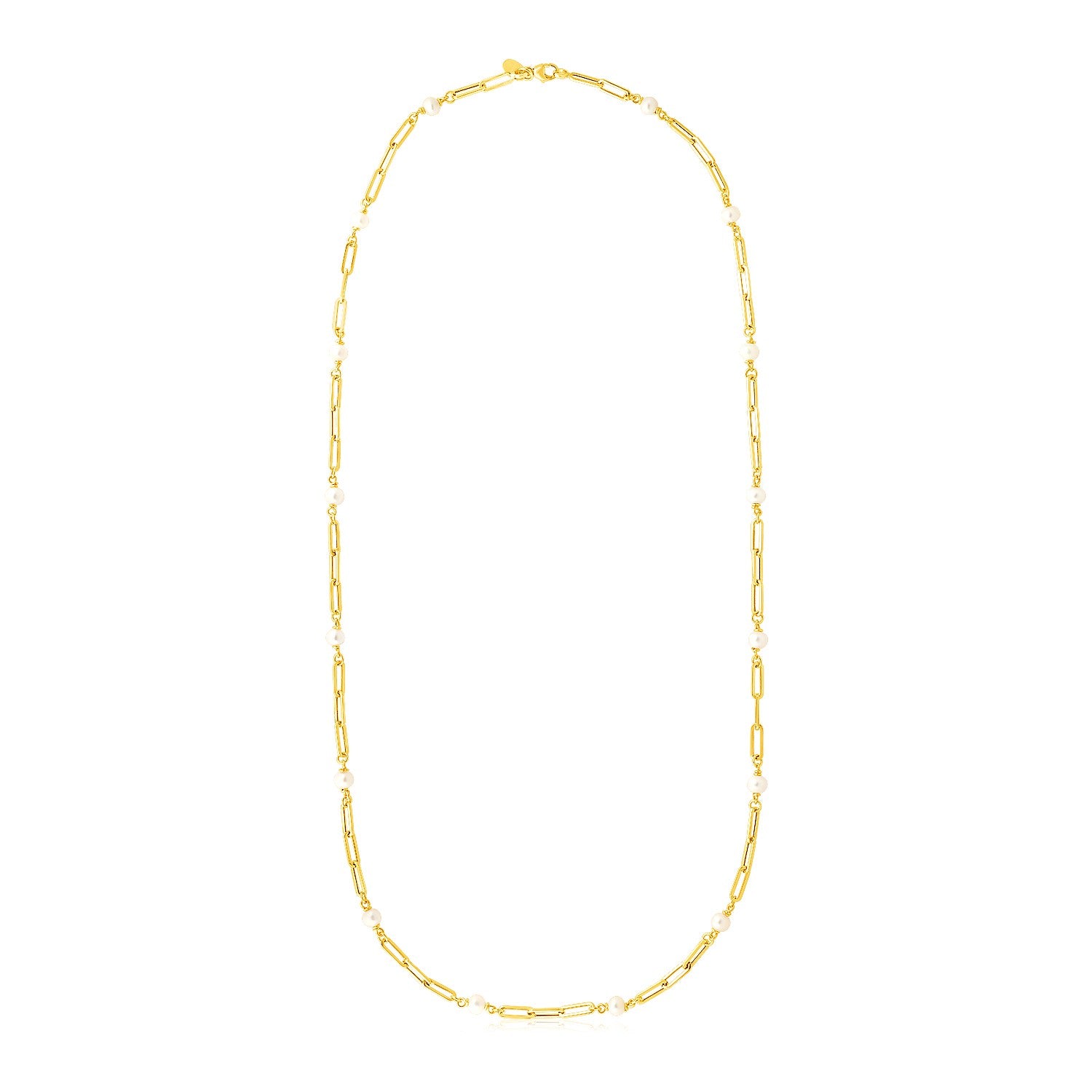 14k Yellow Gold Paperclip Chain and Pearl Necklace 