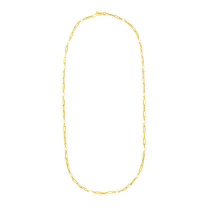 14k Yellow Gold Paperclip Chain and Pearl Necklace 