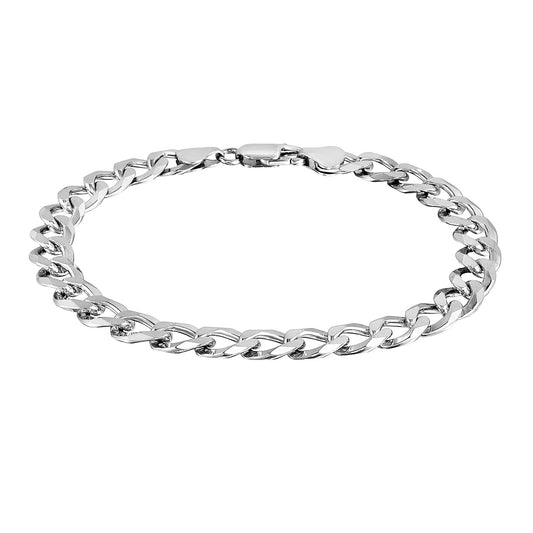 Rhodium Plated Sterling Silver Curb Style Bracelet (8.40 mm) 