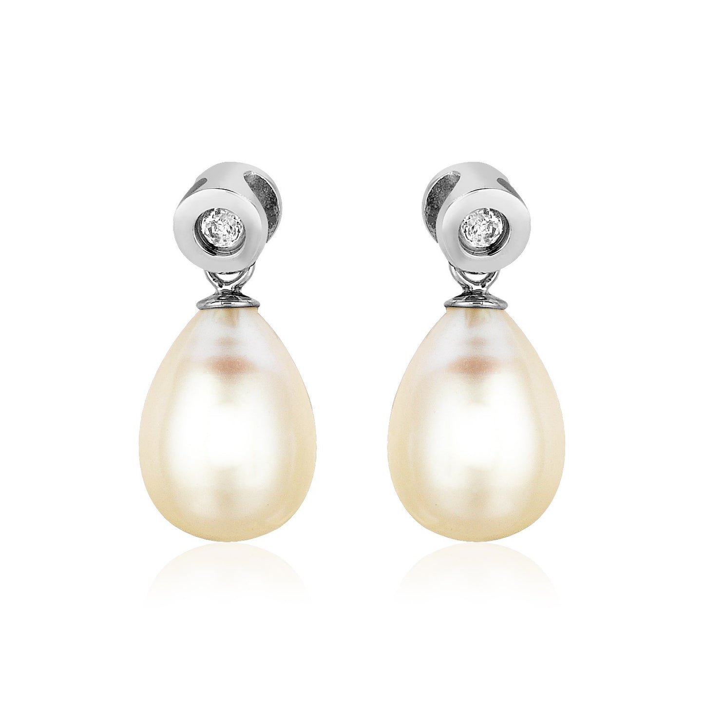 Sterling Silver Earrings with Pear Shaped Freshwater Pearls and Cubic Zirconias 