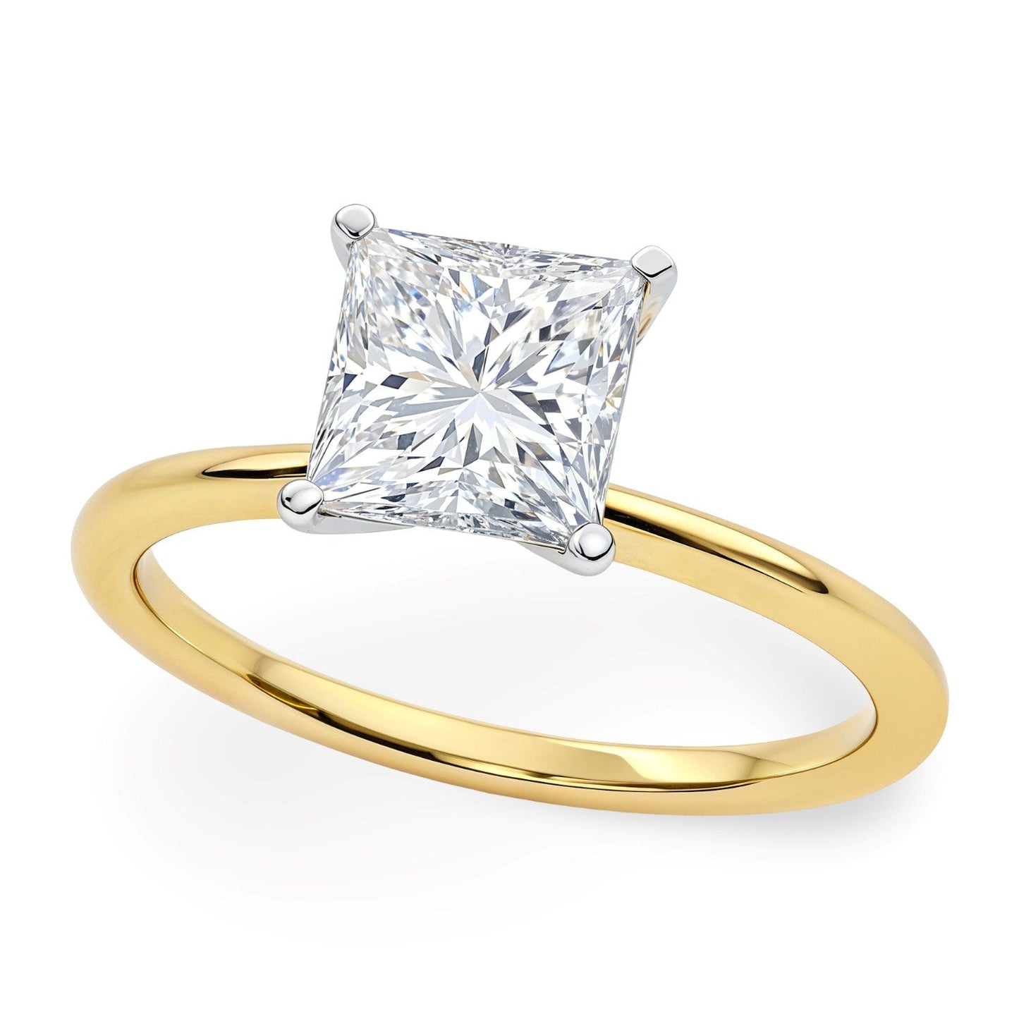 1.50Ct Princess Lab Grown IGI G/VS1 Diamond Ring in 10K Yellow Gold 