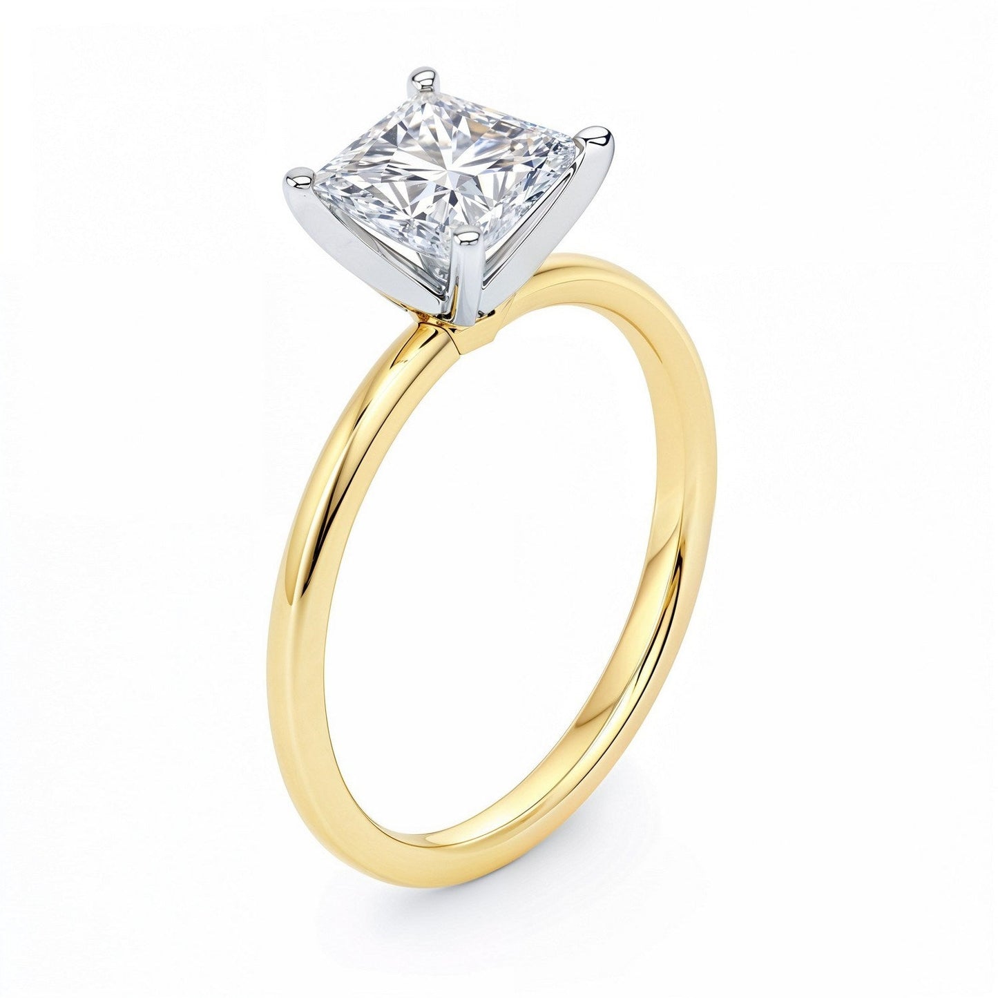 1.50Ct Princess Lab Grown IGI G/VS1 Diamond Ring in 10K Yellow Gold 