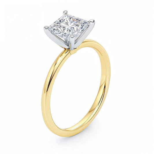 1.50Ct Princess Lab Grown IGI G/VS1 Diamond Ring in 10K Yellow Gold 