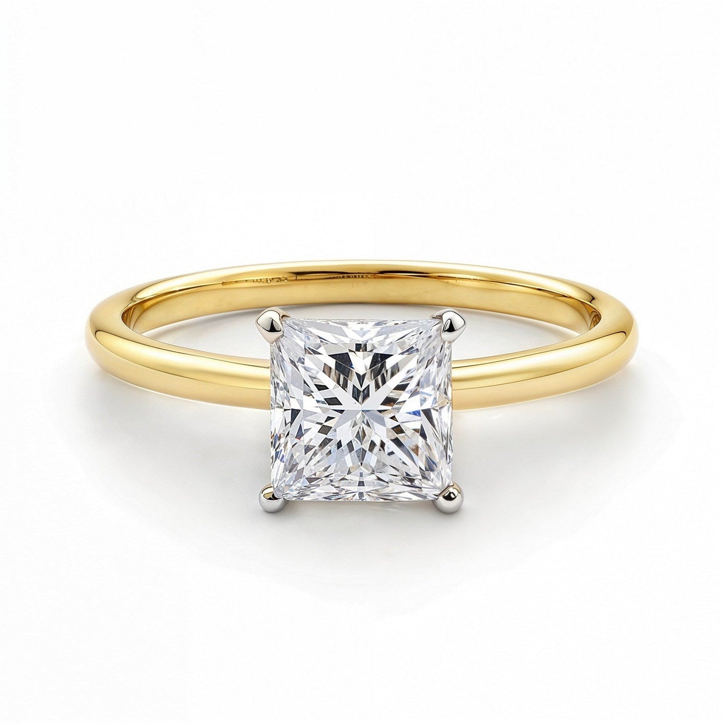 1.50Ct Princess Lab Grown IGI G/VS1 Diamond Ring in 10K Yellow Gold 