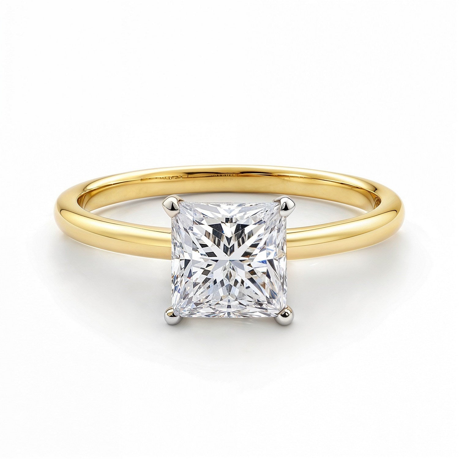 1.50Ct Princess Lab Grown IGI G/VS1 Diamond Ring in 10K Yellow Gold 