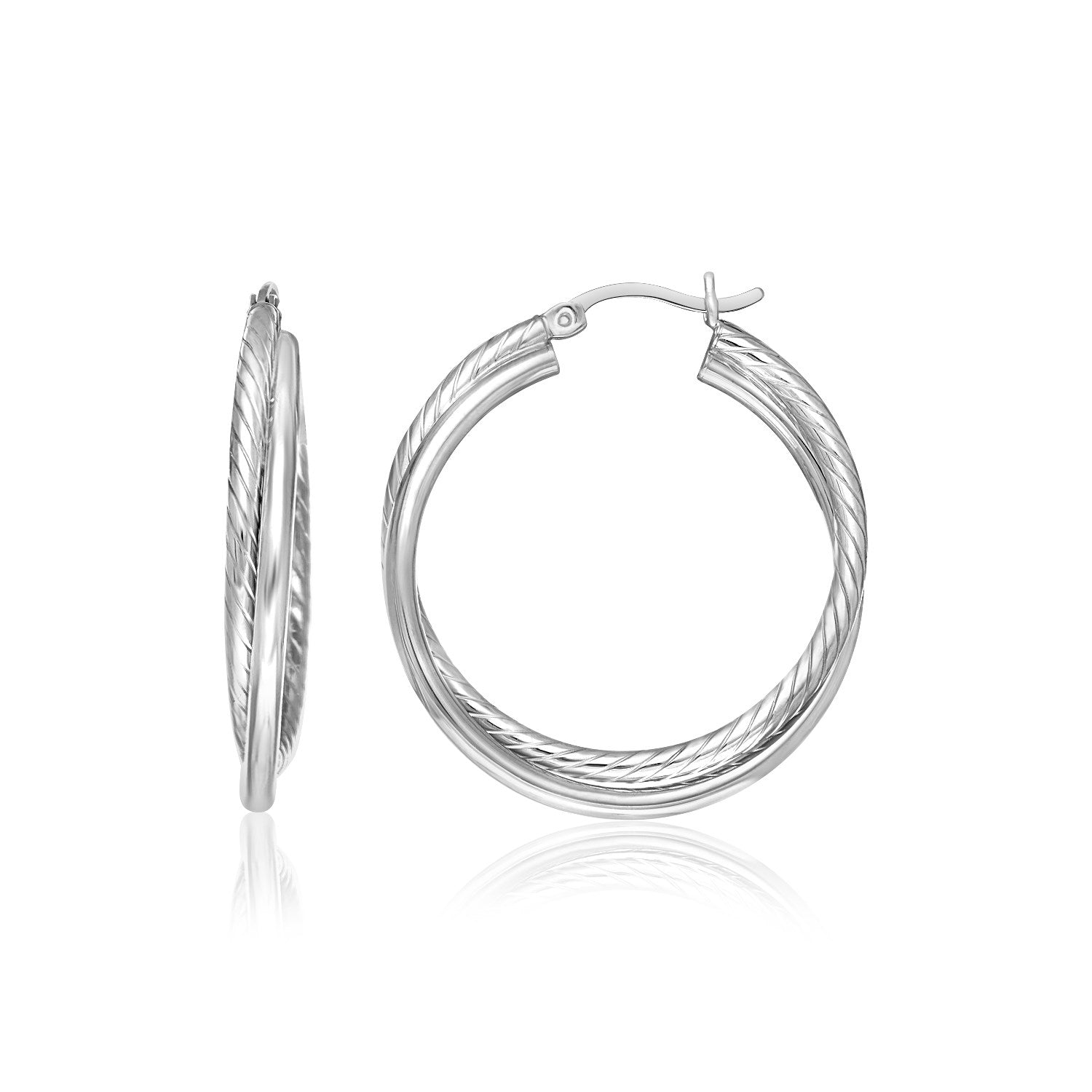 Sterling Silver Ridged Hoop Earrings with Textured Design 