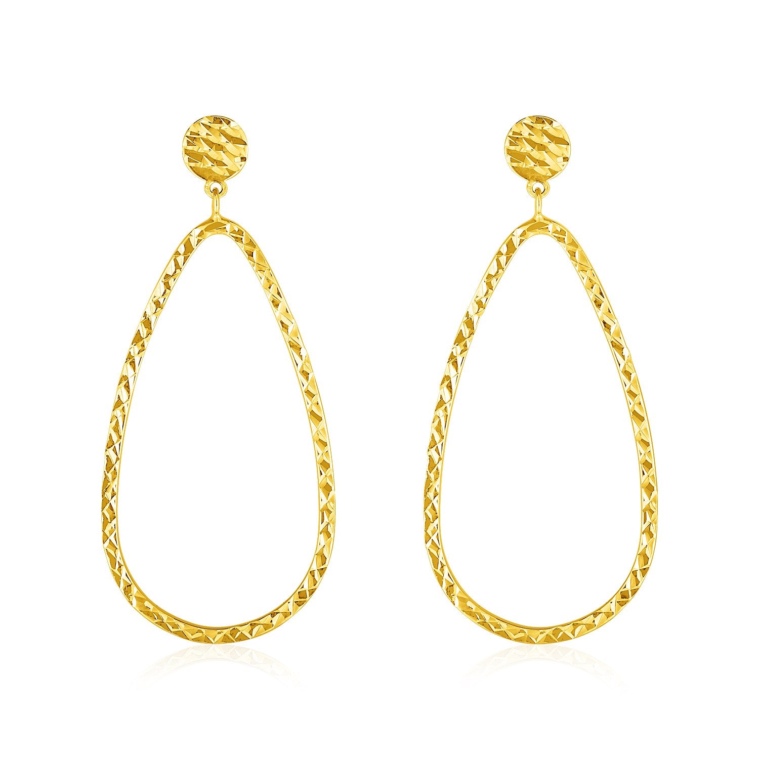14k Yellow Gold Textured Teardrop Motif Post Earrings 