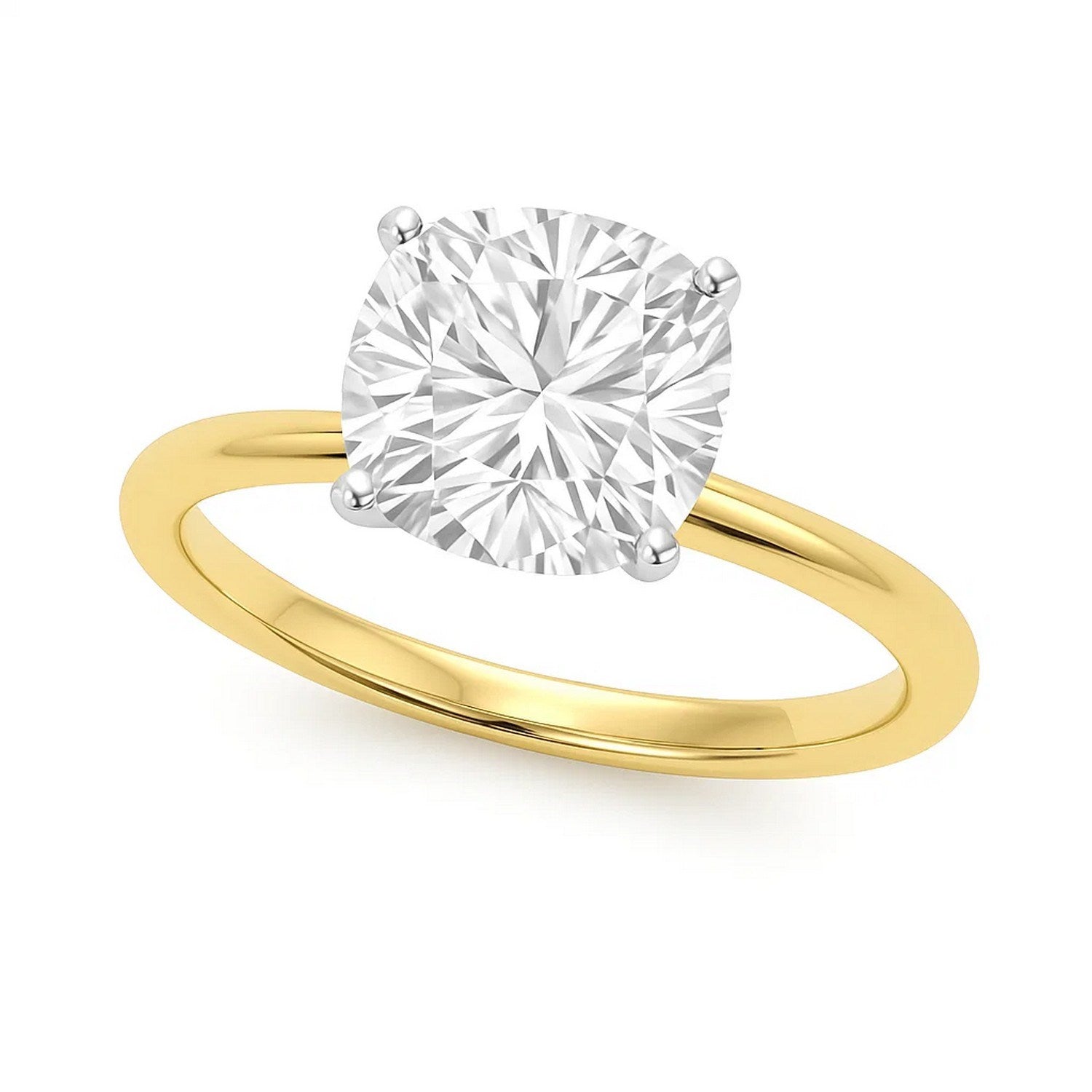 5 Carat Cushion Lab Grown IGI G/VS1 Diamond Solitaire Ring in 14K Yellow Gold 
