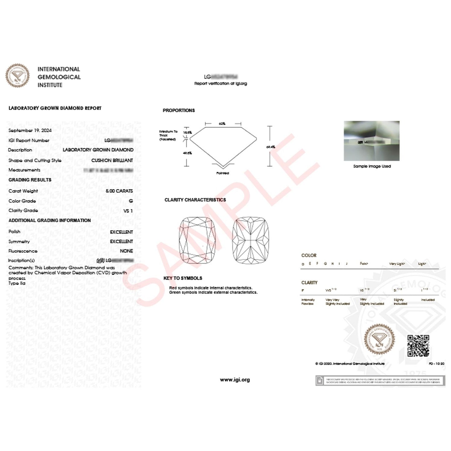 5 Carat Cushion Lab Grown IGI G/VS1 Diamond Solitaire Ring in 14K Yellow Gold 