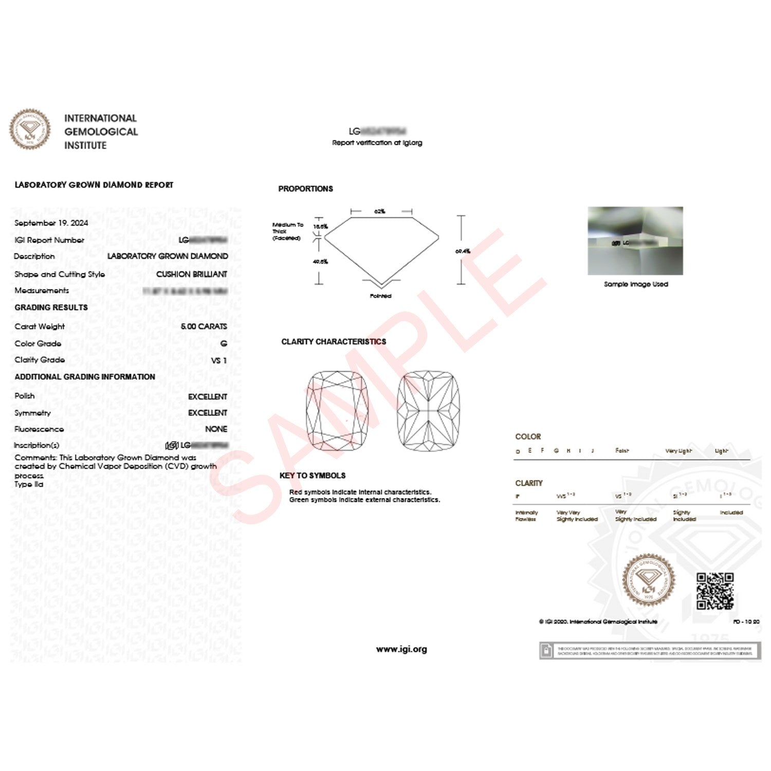 5 Carat Cushion Lab Grown IGI G/VS1 Diamond Solitaire Ring in 14K Yellow Gold 