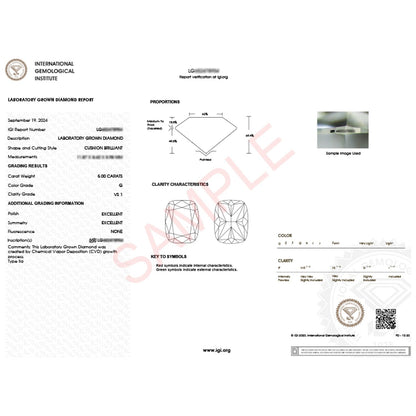 5 Carat Cushion Lab Grown IGI G/VS1 Diamond Solitaire Ring in 14K Yellow Gold 
