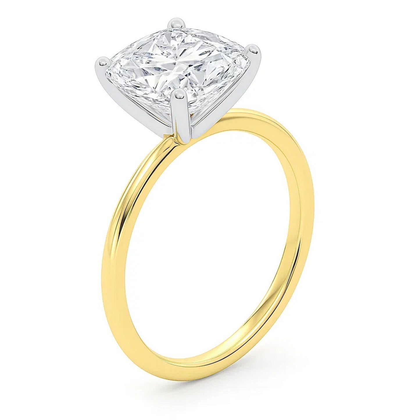 5 Carat Cushion Lab Grown IGI G/VS1 Diamond Solitaire Ring in 14K Yellow Gold 